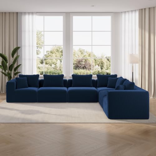 Image of Novilla 141 inch Modular Sectional Sofa, L Shape Plush Sectional Couch, Modern Cloud Design with Smarts Coil Support, Boneless Sectional Couch for Large Living Room Apartment, No Assembly Required, Blue