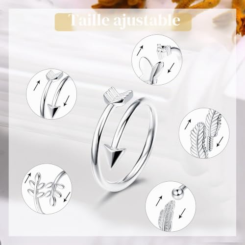 KALVICA 12 Pièces Bague Anneau Ouvert pour Femmes Filles Bague Vague Plume Coeur Infini Argent Bague Ensemble Réglable – vue 2