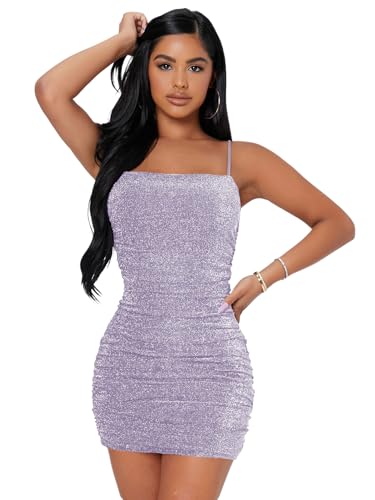 Image of Floerns Women's Glitter Sleeveless Ruched Party Clubwear Bodycon Mini Dress
