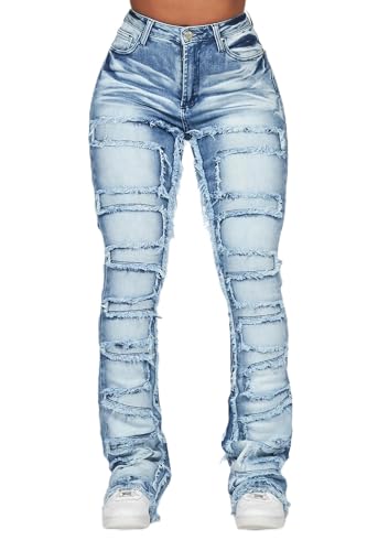 ROCKSTAR ORIGINAL Womens Zariyah Med. Wash Stacked Flare Jean | Size: Medium