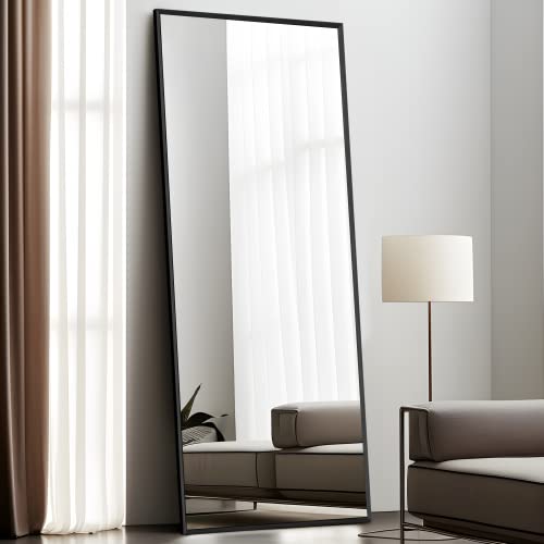 Image of NeuType 47 inchx16 inch Full Length Mirror with Standing Holder Aluminum Alloy Frame Floor Mirror Wall-Mounted Mirror for Living Room, Bedroom, Hanging or Leaning Against Wall, Black (with Stand)