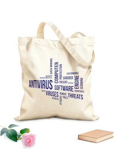 XIARON Bolsa de compras reutilizable Nube de palabras Antivirus Tela de 340g/m² de grosor Sustituye a la mochila escolar L Azul oscuro