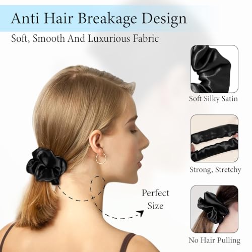 Image of GLUN Anti-Dandruff Round Scalp Massager with Elastic Closing Black Hair Bonnet Cap with 3 Satin Scrunchies Combo, Treatment Accessories for Hairs, Shampoo Brush Super Soft Bristles