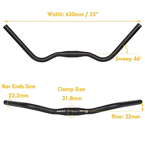 Satori MELANGE LOW Trekking Commuting Bike Bicycle Aluminium Alloy Swept Back Flat Handlebar 31.8x630mm - Rise 32mm - Sweep 46 Degree