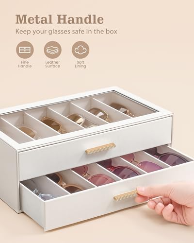 Lolalet 12 Slots Sonnenbrillen Aufbewahrung, 2 Ebenen Brillenkoffer Brillenetui mit transparentem Glasdeckel Display, Brillenbox Sunglasses Organizer für die Aufbewahrung mehrerer Brillen