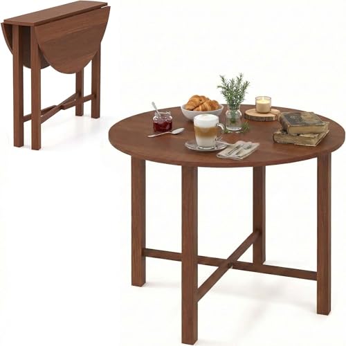 SIMOE Round Drop Leaf Dining Table for 2-4 People, 36”