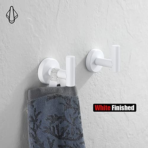 Image of JQK Bathroom Towel Hook White, Coat Robe Clothes Hook for Bathroom Kitchen Garage Wall Mounted (2 Pack), 304 Stainless Steel 0.8mm Thicken, TH100-WH-P2