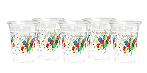 Party Essentials 60Count Soft Plastic 16 oz Printed Party Cups Happy Birthday Clear