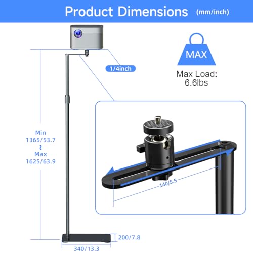 Image of suptek 65.9 inch Extendable Projector Stand Against Wall Hidden Stand, 360Swivel, Height Adjustable, Mini Projector Mount Bracket, Compatible with Home Office Video Vlog DVR Camera, PR001FPL