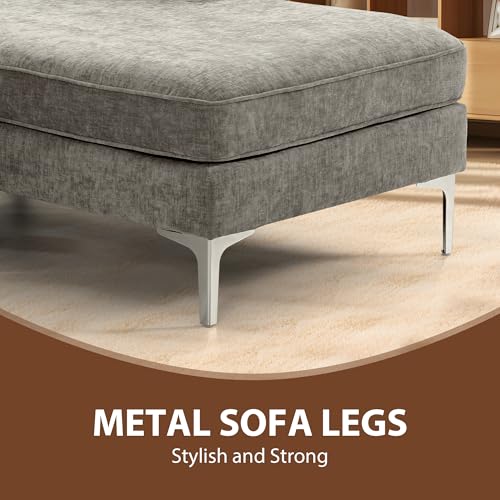 YuuYee 82" Chenille L Shaped Sectional Couches for Living Room, 3 Seater Comfy Modular Sofa with Chaise for Small Spaces,Mid Century Modern,Deep Seat,Grey