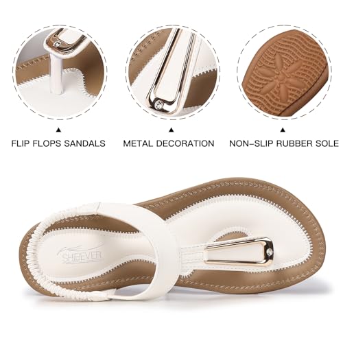 Image of SHIBEVER Womens Sandals Summer Flat: Dressy Casual T-Strap Flip Flop Thong Flats Sandals - Comfortable Walking