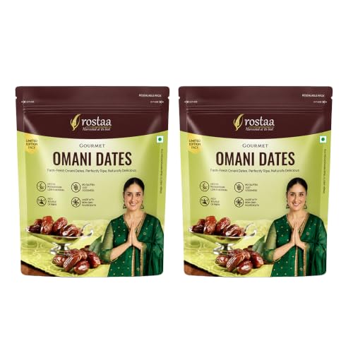 Image of Rostaa Gourmet Omani Dates /Khajur, 680g | Premium Quality Date, Rich in Fibre, Naturally Sweet, Healthy Snack, Low Fat & 100% Natural (680 GM (Pack of 2), Omni Dates)