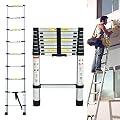 Telescoping Extension Ladder 8.5FT Aluminum Lightweight Telescopic Ladder with Locking Mechanism Multi-Purpose Collapsible Ladder EN131 Safe Standard Adjustable Height for RV Loft Home Attic