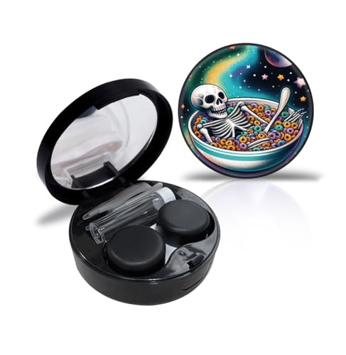 RETUIOS Watercolor skull Contact Case Personalized Contact Box Travel Kit Portable Customized Contact Case with Mirror Tweezers Remover Tool Solution Bottle, Small, Black