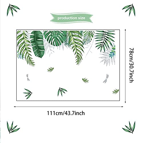 Green Tropical Palm Tree Leaves Wall Stickers, Kalyloc Waterproof Tropical Green Leaf Plants Wall Decal, Peel And Stick Nature Jungle Wall Decor For Living Room Bedroom Door Decoration (A) #TOP5