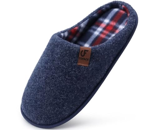 COFACE Zapatillas de Estar en Casa Hombre Invierno Calientes Pantuflas Confort Espuma de Memoria Zapatos con Antideslizante Suela Talla Azul Oscuro 45