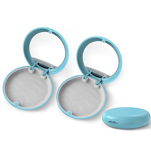 Aligner and Retainer Case, YOUYA DENTAL 2 PCS Estojo de retentor de alinhador ortodôntico sólido caixa falsa para dentadura, protetor bucal capa protetora com espelho para odontologia bucal - azul