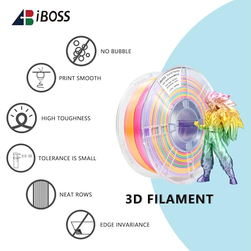 Image of iBOSS 3D Printer Filament 1.75mm, Colorful Macaron Rainbow PLA+ Filament Strong Toughness No-Tangling Filament 3D Printing Filament Fit Most 3D Printers, 1kg Spool, Accuracy + /- 0.02mm, Multi-Color