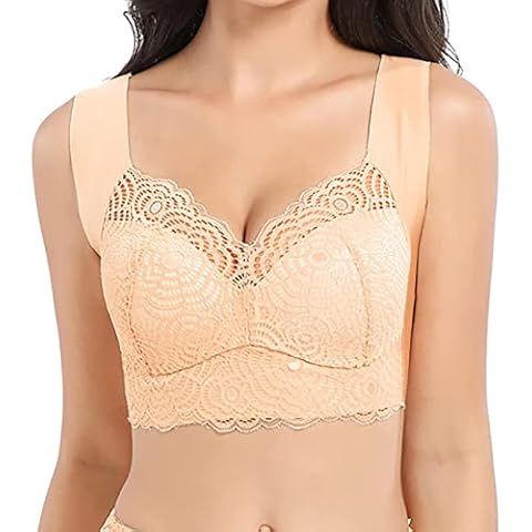 PrettyHealth Shaping & Powerful Lifting Bra, Lace Wireless Bra for Women, Sexy Lace Sports Sleep Wireless Lift Up Bra, Saggy Breast Lifting Bra, Plus Size Lace Bra (Beige,S) Cover