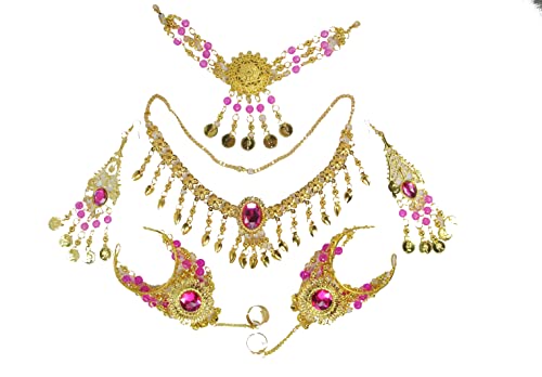 Female belly dance performance Indian dance headdress Indian dance dance accessories six-piece set, party accessories (Rose red six-piece set)