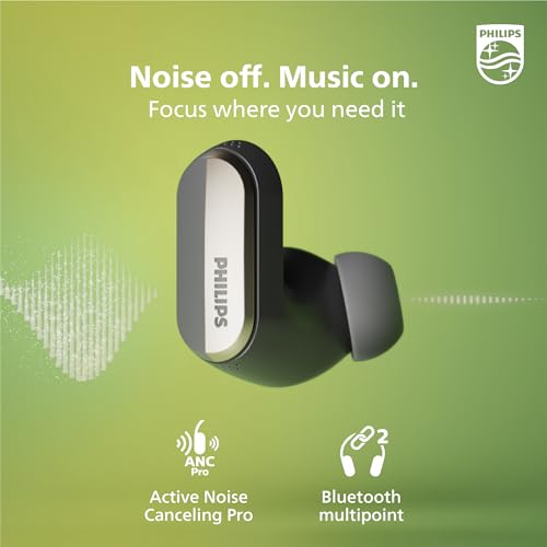 Image of Philips T6908 True Wireless Headphones with Hybrid Noise Canceling Pro (ANC), Conversation Hearing Mode, Bluetooth Multipoint, IPX4 Water Resistance, Black