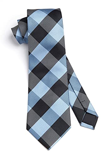 Image of HISDERN Mens Ties Plaid Tie and Pocket Square Set Classic Woven Formal Checkered Neckties & Handkerchief Wedding Party