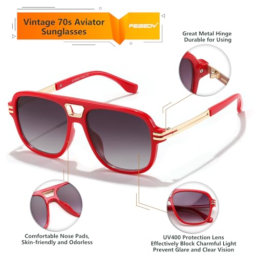 FEISEDY Retro Aviator Sunglasses for Women Men Vintage Trendy Oversized Square Shades UV400 B01064