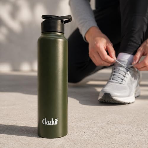 Image of Clazkit Alpha Sporty Stainless Steel Water Bottle - Leakproof, Durable & BPA-Free | Lightweight Metal Bottle for Gym, Office, School &Travel - Green -1000ml