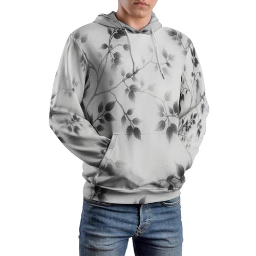 Sweat à capuche peinture à l'encre 3D au motif de feuilles et vignes