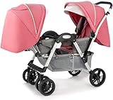 Doppel-Kinderwagen für Zwillinge – faltbares Tandem-Design, leichter Aluminiumrahmen, verstellbare Rückenlehne, Aufbewahrungskorb
