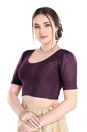 Image of FINESTFIT Stay On Trend Fashion 100% Cotton Readymade Blouses for Women,Round Neckline with Organza Balloon Sleeves.