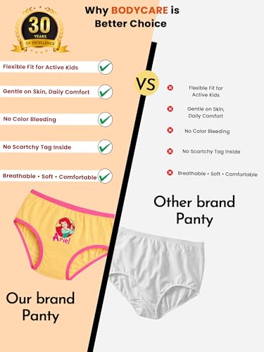 Image of BODYCARE Kids Girls Panty Ultrasoft Underwear 100% Cotton Multicolor Soft Comfortable | Skin Friendly | Innerwear Pack of 6-Assorted