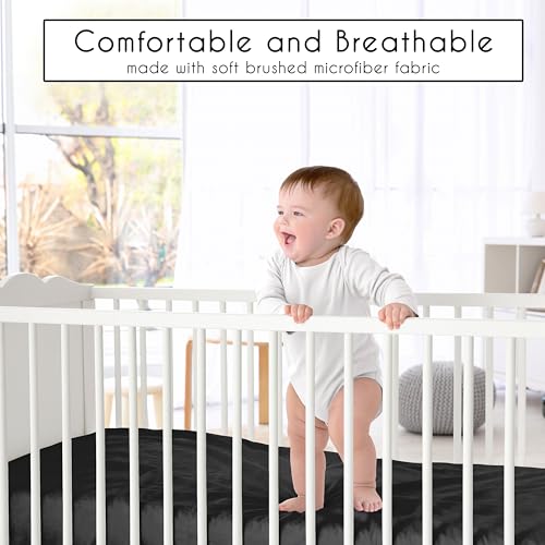 Image of Sweet Jojo Designs 2-Piece Baby Crib Sheets Set (Black /White Gingham Checkered Plaid) for Boys /Girls, Infant Nursery, Toddler Room - Fitted, Standard Size (Solid Onyx & Vintage, Classic, Checkerboard)