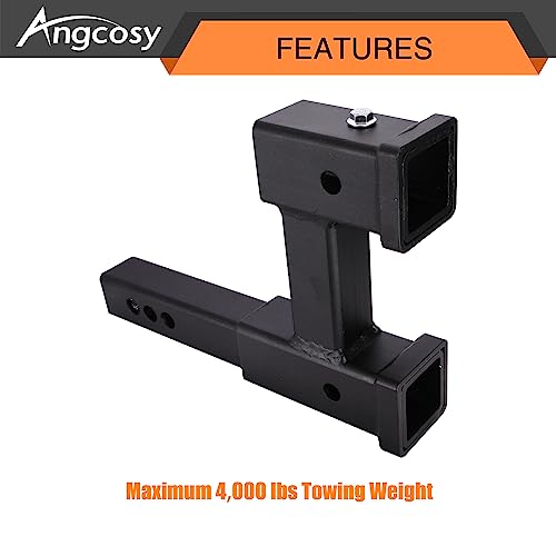 Angcosy Adjustable Dual Hitch Extension for 2-Inch Towing Receivers, 4,000lbs Capacity, Includes 3 Pcs 5/8\" Hitch Pins, Anti-Rattle Design, Corrosion Resistant - Thumbnail 3