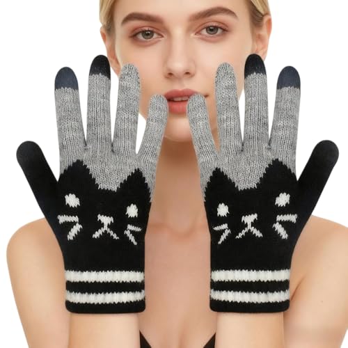 ANKOMINA Women Men Winter Touch Screen Gloves Cat Warm Knit Texting Gloves Touchscreen Mittens