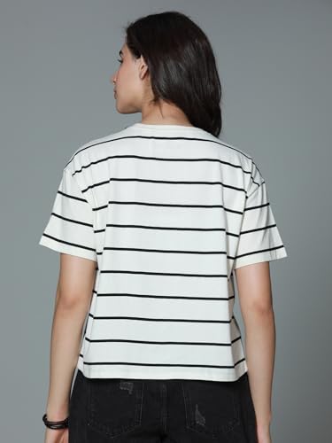 Image of HIGH STAR Women's Cotton Striped Oversized Fit T-Shirt