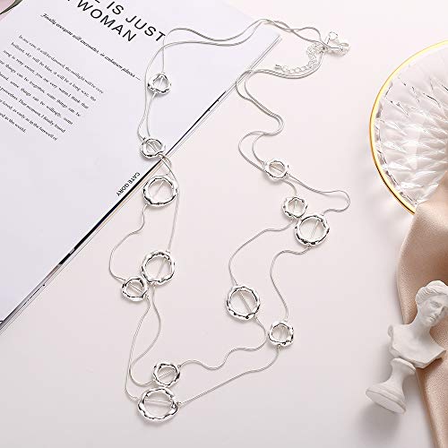 Silver Long Necklaces for Women Fashion Double Layered Sweater Chain Y Necklace with Gifts Box2