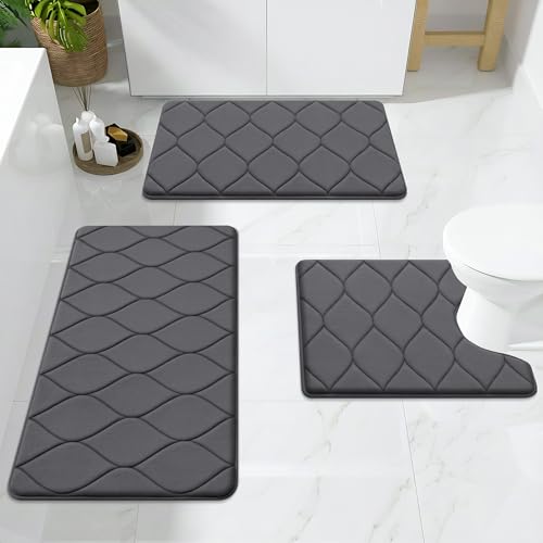 Image of Smiry Memory Foam Bath Mat 24x16, Ultra Soft Absorbent Bathroom Rugs | Dark Grey, Plush Quick Dry and Machine Washable Cushion Bath Mats for Bathroom, Shower, Tub & Home Decor