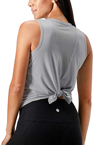 DEVOPS Women's Workout Clothes Open Mesh Back Athletic Gym Yoga Shirts Running Tank Tops (Gray, Small)