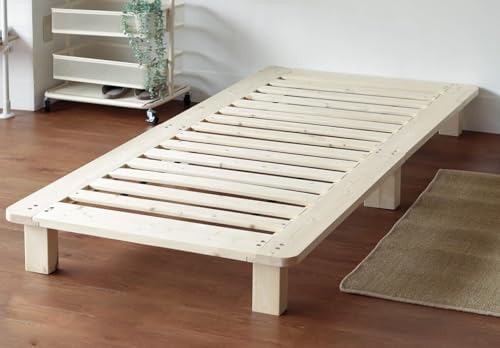 DEWEL ベッドフレーム スモールシングル 幅83×長さ200×高さ20cm 木製 ベッド すのこ ダブルベッドフレーム 組み立て式ベッド 天然木 ナチュラル 無垢材 ヘッドレス ヘッドボードなし (スモール)