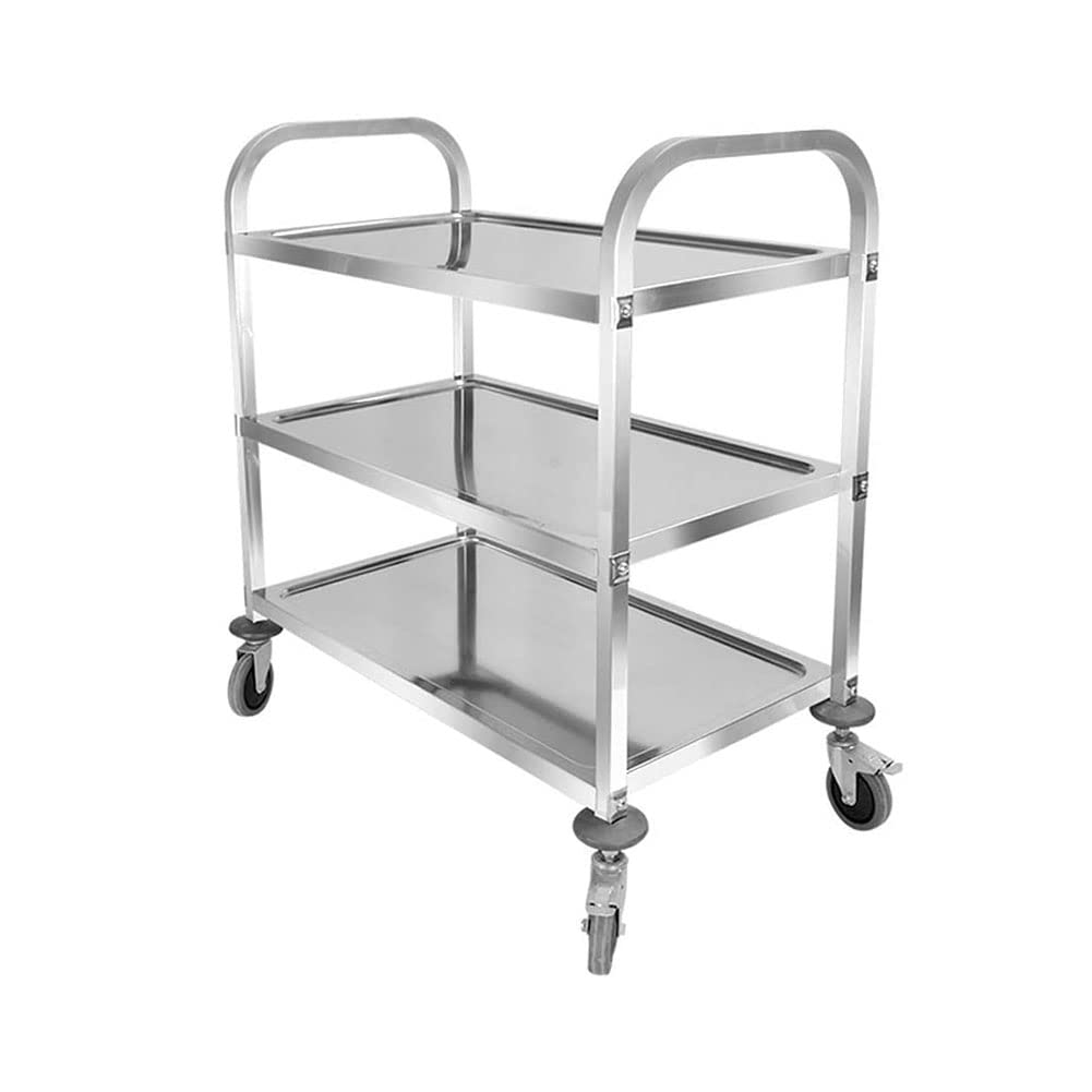 Catering-Wagen aus Edelstahl, Mehrzweck-Küchenwagen mit abnehmbaren Rädern, robuster Reinigungswagen für Gastronomie und Gastronomie (750 x 400 x 835 mm)