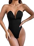 GORGLITTER Women's Sexy V Neck Sleeveless Tube Top Bodysuit Leotard Clothing Solid Black Petite Small