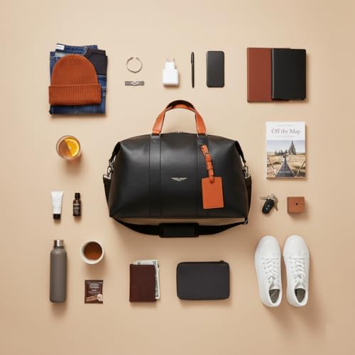 Image of POLICE Warner Vegan Leather 30 LTR. Weekender Duffle Bag for Travel for Men and Women (Unisex) - Black /Tan