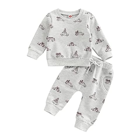 M9ppzzur7 Newborn Infant Baby Girl Boy Christmas Outfit Xmas Tree Sweatshirt Shirts + Jogger Pants Sweatpants 2Pcs Fall Winter Outfit (Grey, 12-18 Months) Cover