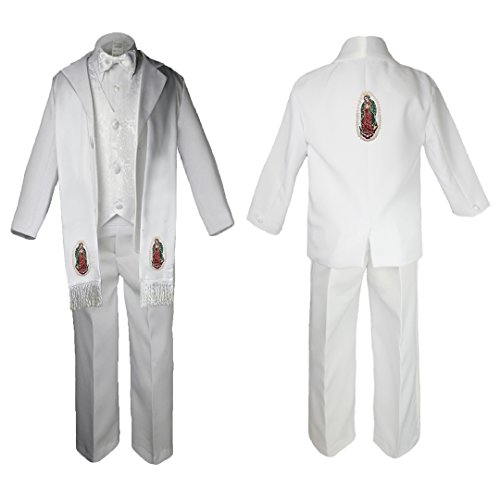 Image of Baby Boy Baptism Formal Paisley Suit Gold Guadalupe Maria on Stole & Back SM-20