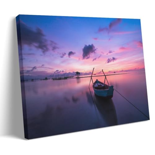 A Boat in The Sea at Dawn Landscape Poster�C���e���A�f�U�C���̃|�X�^�[�A�Ƃ̑����̔��w�A�����̐V�����Ƃ̑��蕨12x18inch(30x45cm) Frame-style