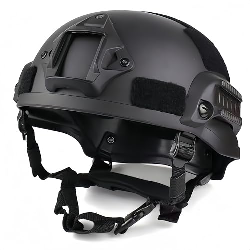 Tactical Adjustable Helmet,MICH 2000 Helmet with Side Rails and NVG Mounts for Paintball Outdoor Sports Hunting Shooting-Black
