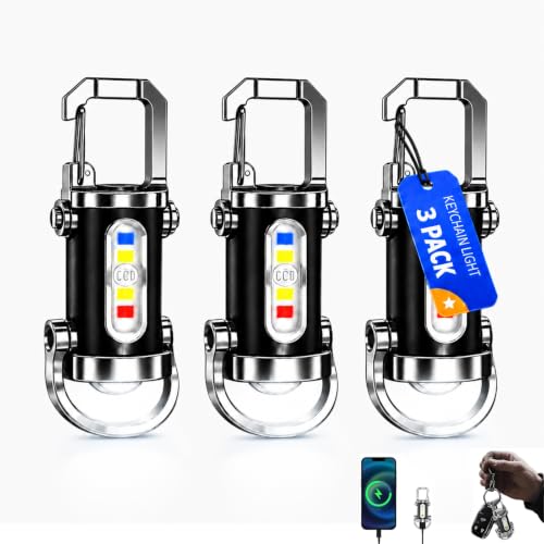 LWPFSD Mini Rechargeable Keychain Flashlight 1200 Lumens 7 Modes 3 Pack