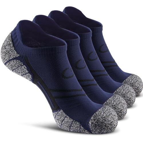 CWVLC No Show Sports Compression Socks 4-pairs, Low Cut Anti-Blister Hiking Running Workout Ankle Socks, Short Cushioned Moisture Wicking No Slip Arch Support Plantar Fasciitis, Navy-blue, Large