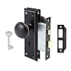 ToPToToo Mortise Lock Set for Interior Door, Vintage Antique Door Knobs with Lock and Skeleton Key, Old Door Knob Replacement Fits 1-3/8 in 1-3/4 in, Classic Oil Rubbed Bronze Finish